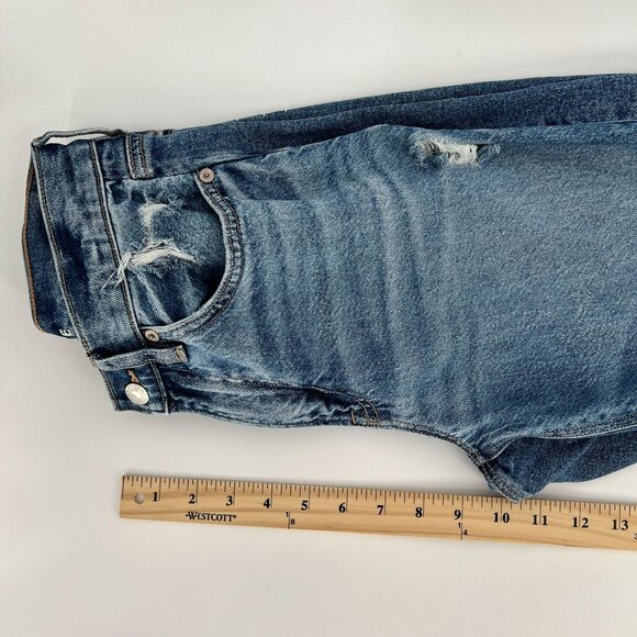 American Eagle Women's '90s Straight Jeans Size 4 Blue Distressed Patched - Picture 10 of 12